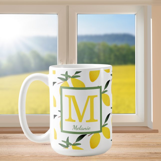 Pretty Lemon Pattern Monogram Name Mug (Creator Uploaded)
