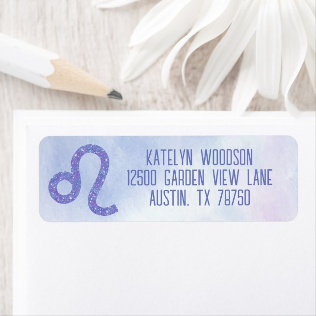 Pretty Leo Astrology Sign Purple Return Address (Insitu)