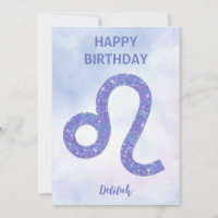 Pretty Leo Sign Personalised Purple Happy Birthday