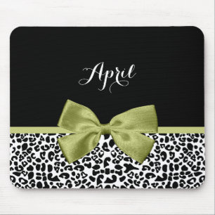 Pretty Leopard Print Spring Green Bow With Name Mouse Mat