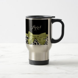 Pretty Leopard Print Spring Green Bow With Name Travel Mug