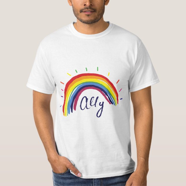 Pretty LGBTQ ALLY Gay Pride and Support - Gay Ally T-Shirt (Front)