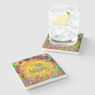 Pretty Life is a Blessing Floral Whimsical Stone Coaster