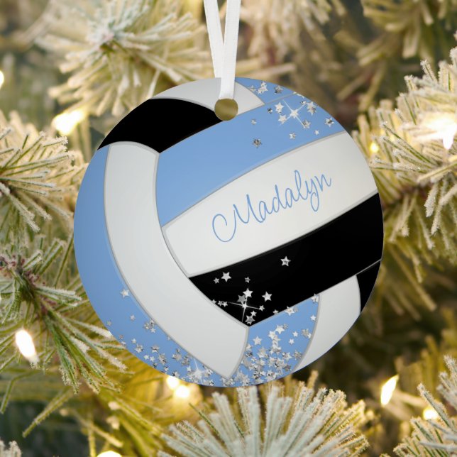 pretty light blue black volleyball silver stars metal tree decoration (Insitu)