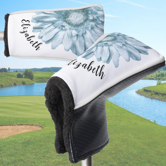 Pretty light blue daisy flower custom name womens golf head cover (Creator Uploaded)