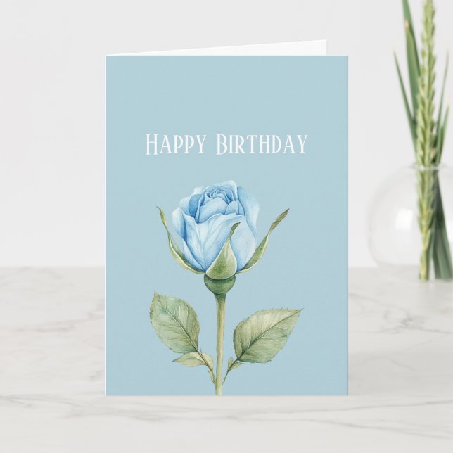 Pretty Light Blue Rose Flower Birthday Card (Front)
