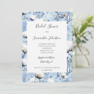 Pretty Light Blue White Floral Bridal Shower Invitation