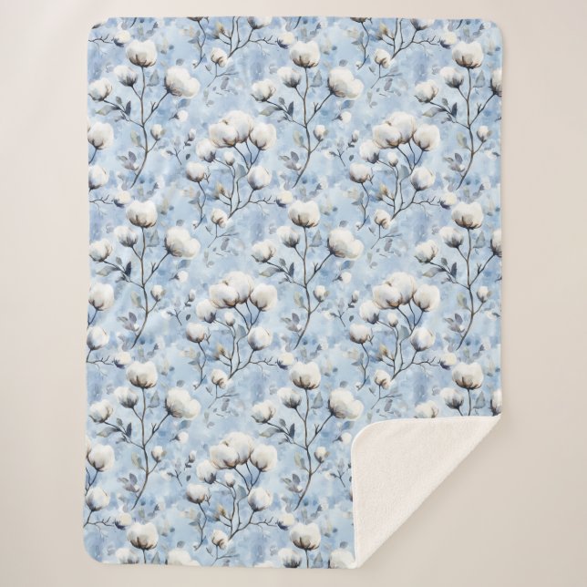 Pretty Light Blue White Floral Bridal Shower Sherpa Blanket (Front)