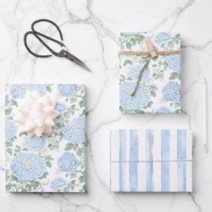 Pretty Light Blue White Floral Bridal Shower Wrapping Paper Sheet