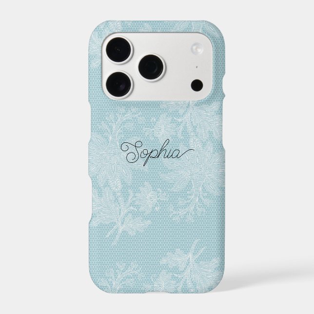 Pretty Light Blue White Floral Faux Lace   (Back)