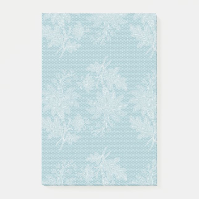 Pretty Light Blue White Floral Faux Lace   Post-it Notes (Front)