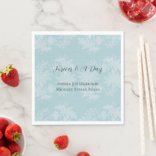 Pretty Light Blue White Floral Faux Lace Wedding Napkin