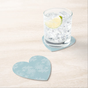 Pretty Light Blue White Floral Faux Lace Wedding Paper Coaster