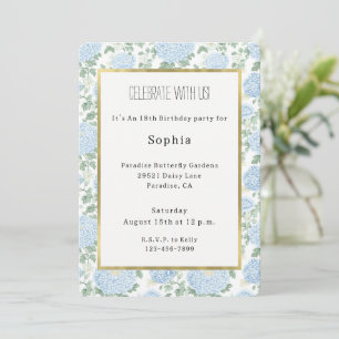 Pretty Light Blue White Flowers Birthday Invitation