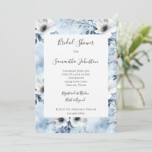 Pretty Light Blue White Flowers Bridal Shower Invitation