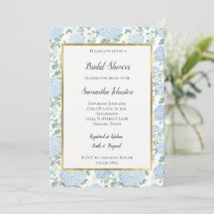 Pretty Light Blue White Flowers Bridal Shower Invitation