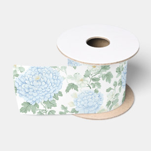 Pretty Light Blue White Flowers Bridal Shower Satin Ribbon