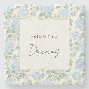 Pretty Light Blue White Flowers Dreams Stone Coaster