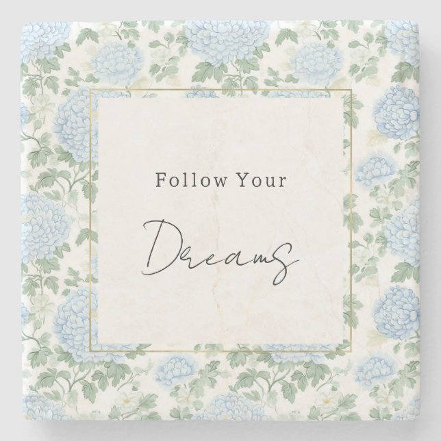 Pretty Light Blue White Flowers Dreams Stone Coaster (Front)