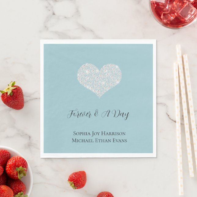 Pretty Light Blue White Heart  Wedding Napkin (Insitu)