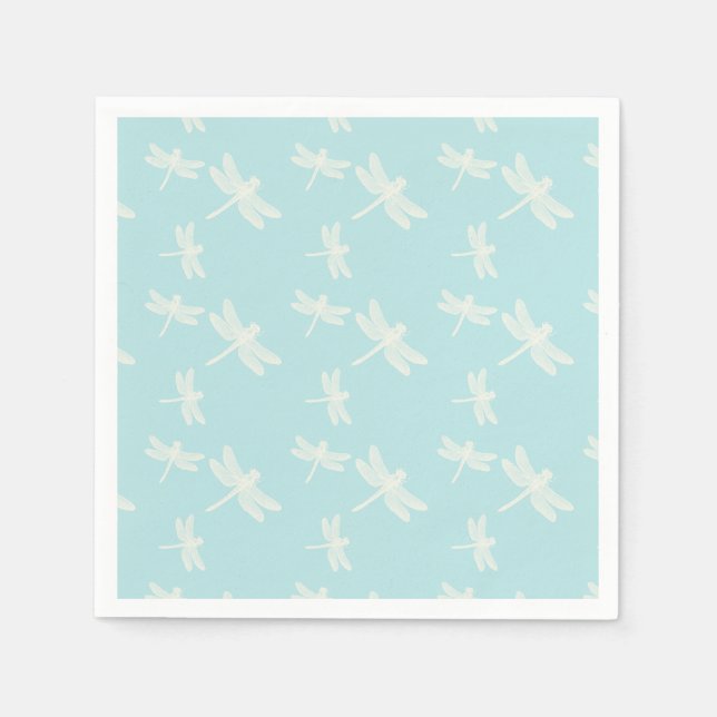 Pretty Light Blue With Cream Dragonflies Napkin (Front)