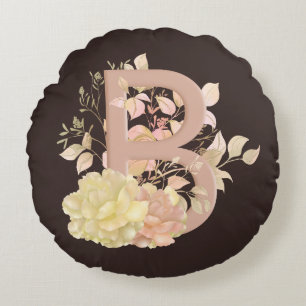 Pretty Light Colour beige Pinkish Roses Letter B Round Cushion