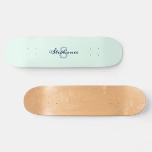 Pretty Light Green Elegant Simple Cute Monogrammed Skateboard