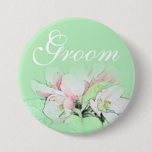 Pretty light pink apple flower art groom 7.5 cm round badge