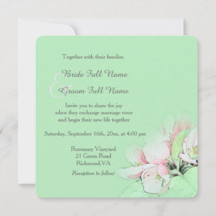 Pretty light pink apple flower photo art wedding invitation