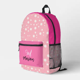 Pretty Light Pink Colour - Cute Name Monogram Printed Backpack