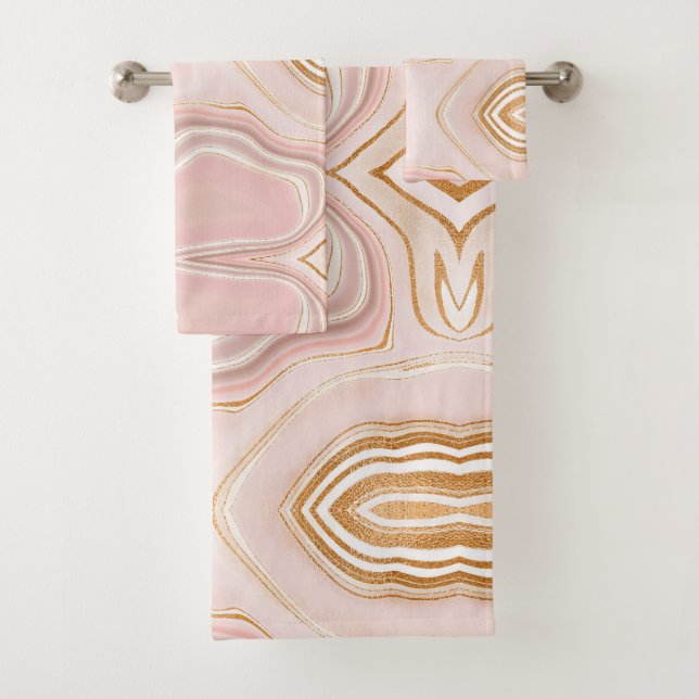 Pretty Light Pink Gold Marble Design Bath Towel Set (Insitu)