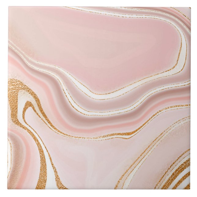 Pretty Light Pink Gold Marble Design Tile (Front)