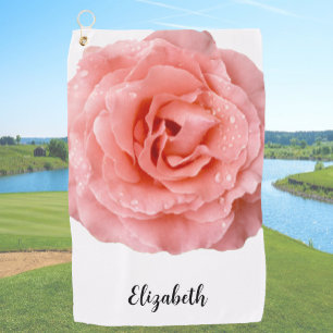 Pretty light pink rose flower custom name womens golf towel