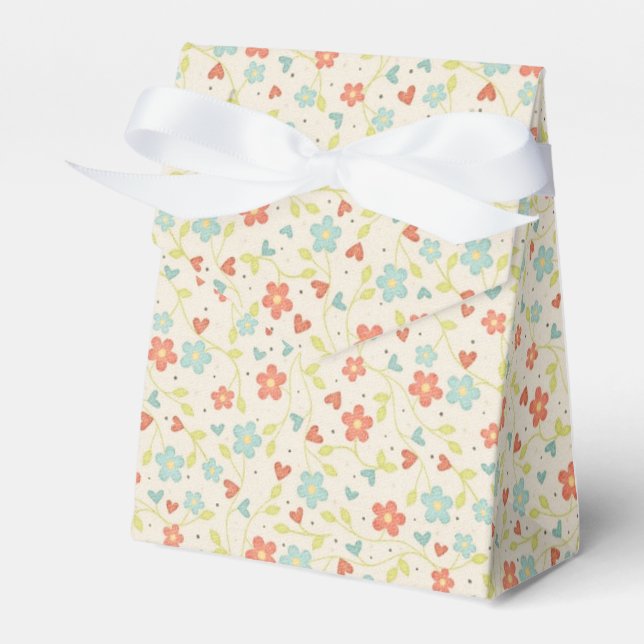Pretty Light Spring Floral Biege Favour Box (Front Side)