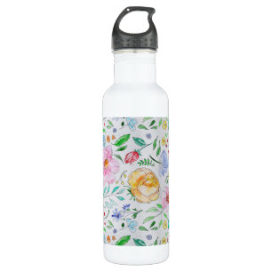 Pretty Light Watercolor Flowers and Buds Pattern 710 Ml Water Bottle