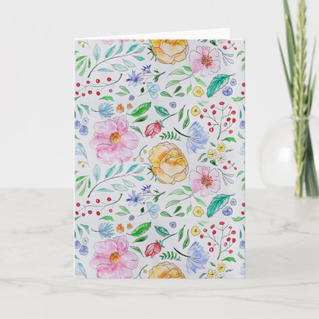Pretty Light Watercolor Flowers and Buds Pattern Card (Front)