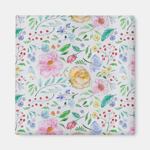 Pretty Light Watercolor Flowers and Buds Pattern Magnet