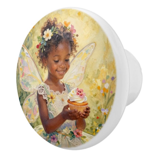 Pretty Lil Fairy with Cupcake | Fairytale Ceramic Knob (Right)