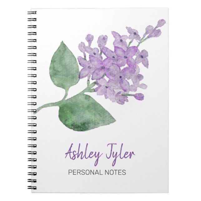Pretty Lilac floral girly cute personalised Notebook (Front)