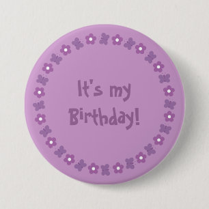 Pretty lilac flowers & butterflies Birthday button