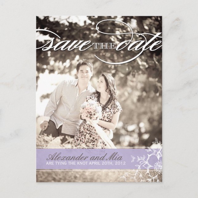 Pretty Lilac Photo Save the Date Announcement Postcard (Front)