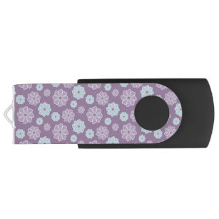 Pretty Lilac Purple and Blue Flower Pattern USB Flash Drive