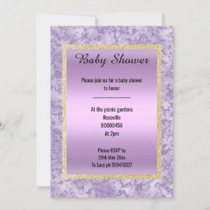 Pretty Lilac Purple Marble Glitter Gold Baby Invitation