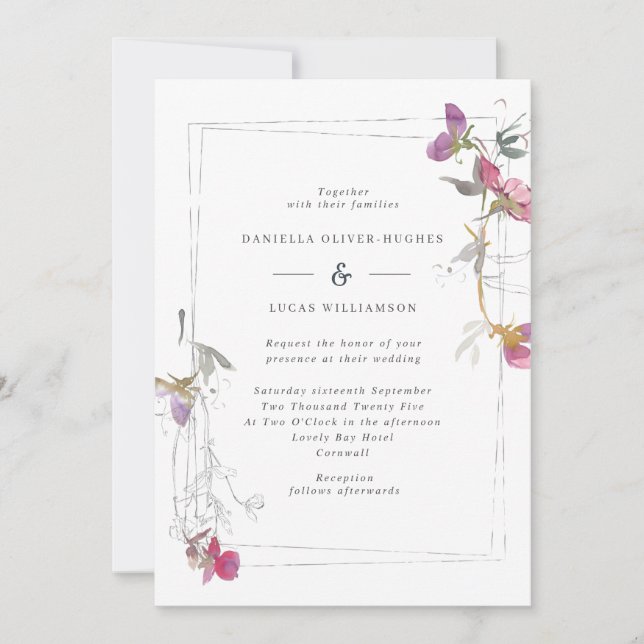 Pretty Lilac Summer Sweet Pea Wedding Invitation (Front)