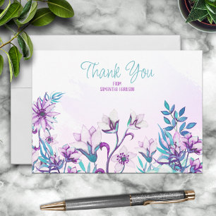 Pretty Lilac/Teal Watercolor Floral Personalised Card