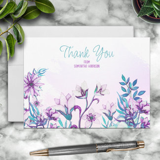 Pretty Lilac/Teal Watercolor Floral Personalised Card