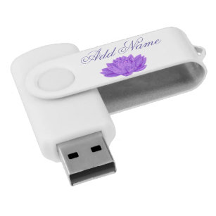 Pretty Lilac Water Lily Personalised White USB USB Flash Drive
