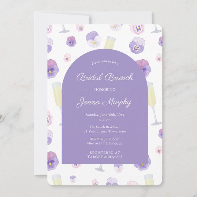 Pretty Lilac Watercolor Floral Bridal Brunch Party Invitation (Front)