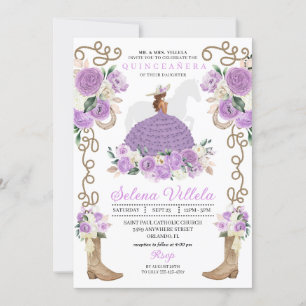 Pretty Lilac Western Mariachi Princess Quinceañera Invitation