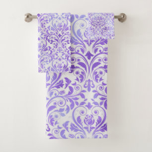PRETTY LILAC WHITE PATTERNED TOWEL SET